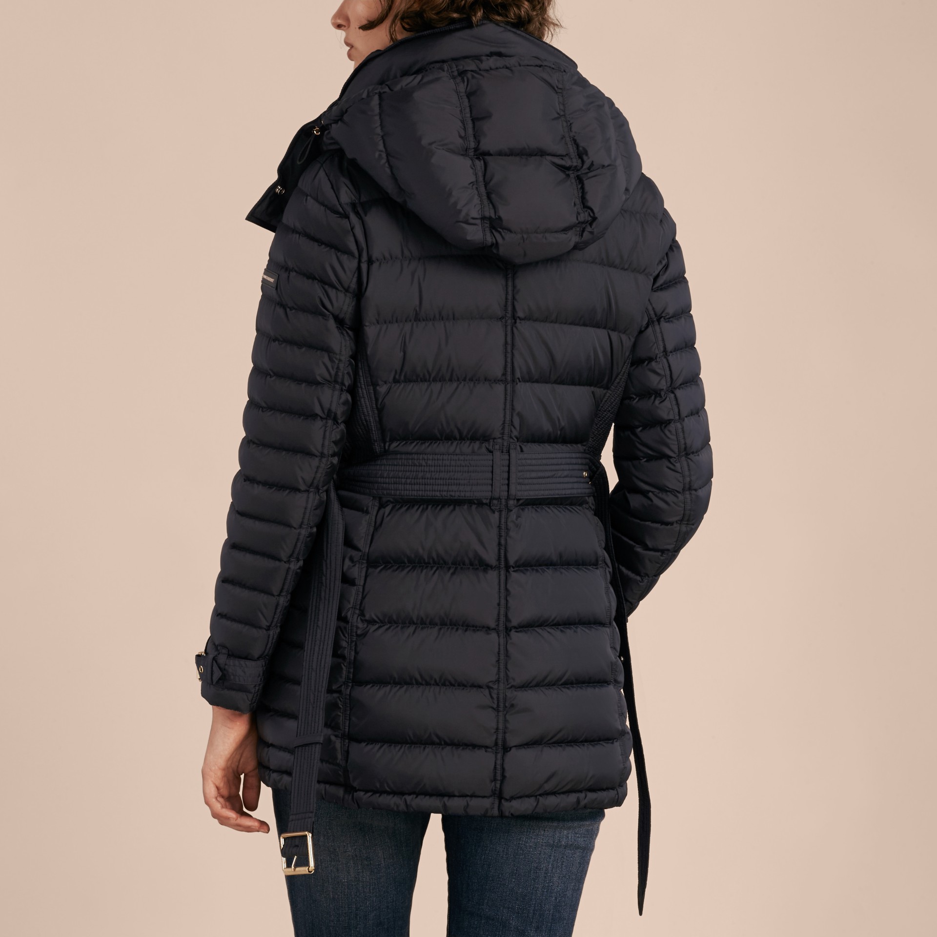 Downfilled Puffer Jacket with Packaway Hood in Navy Women Burberry