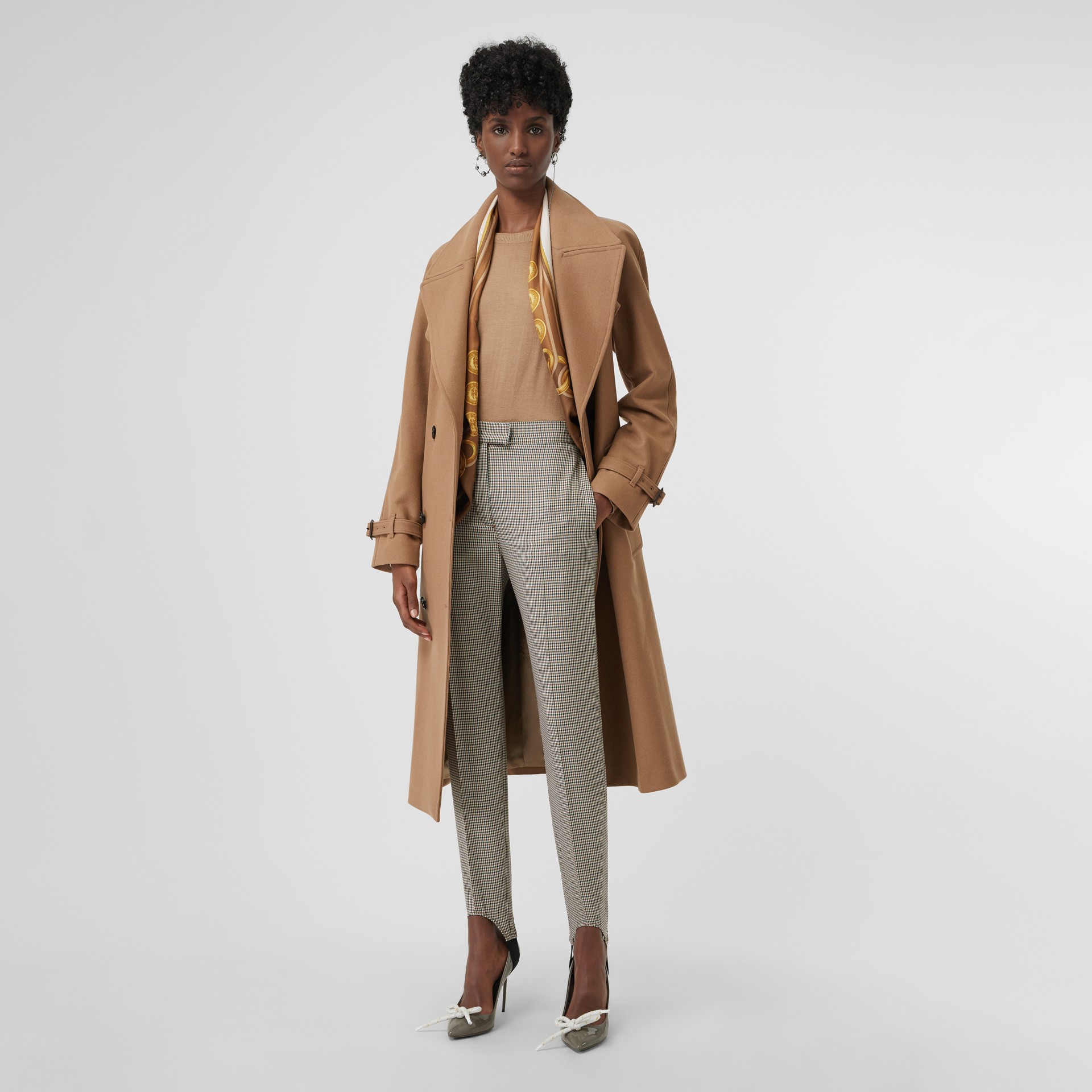 千鸟格弹力羊毛量裁踩脚裤