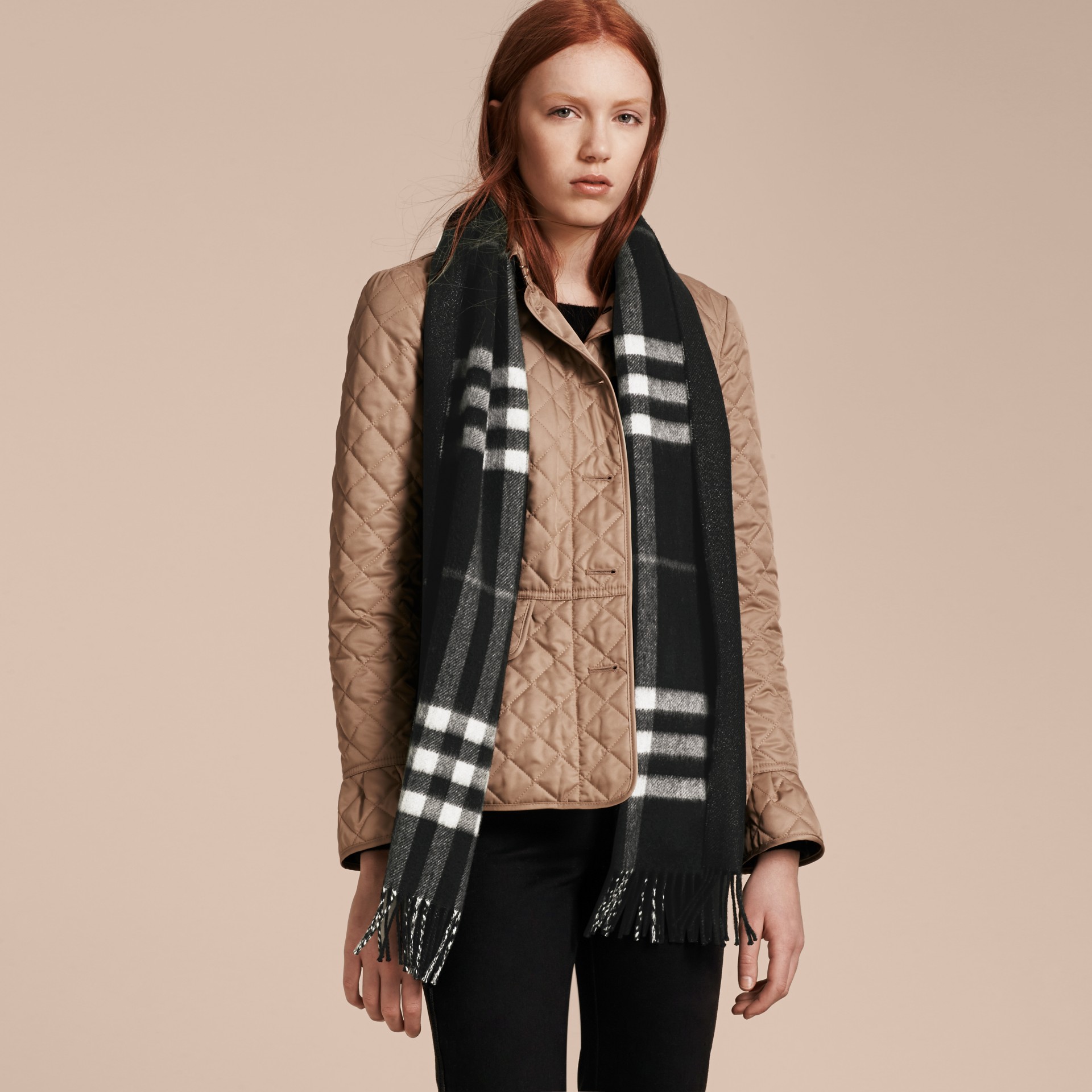 Reversible Metallic Check Cashmere Scarf in Black | Burberry United States
