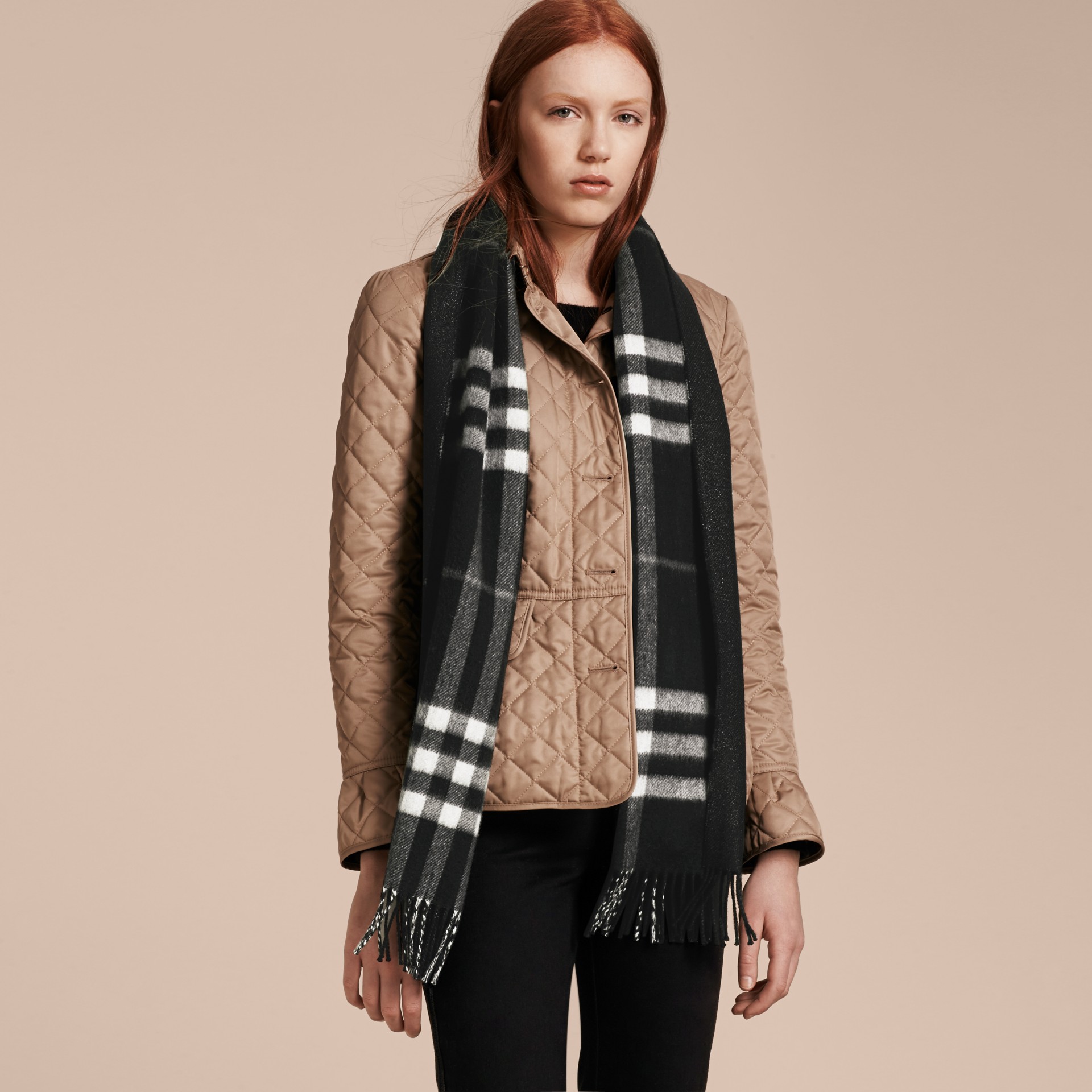 Reversible Metallic Check Cashmere Scarf In Black Burberry United States