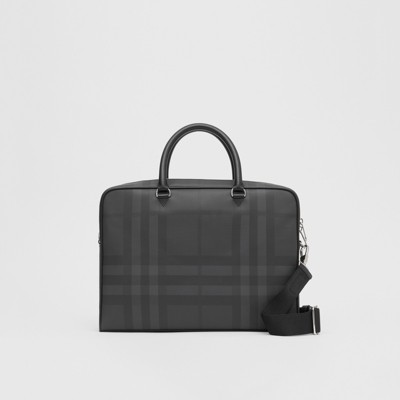 London Check and Leather Briefcase in 