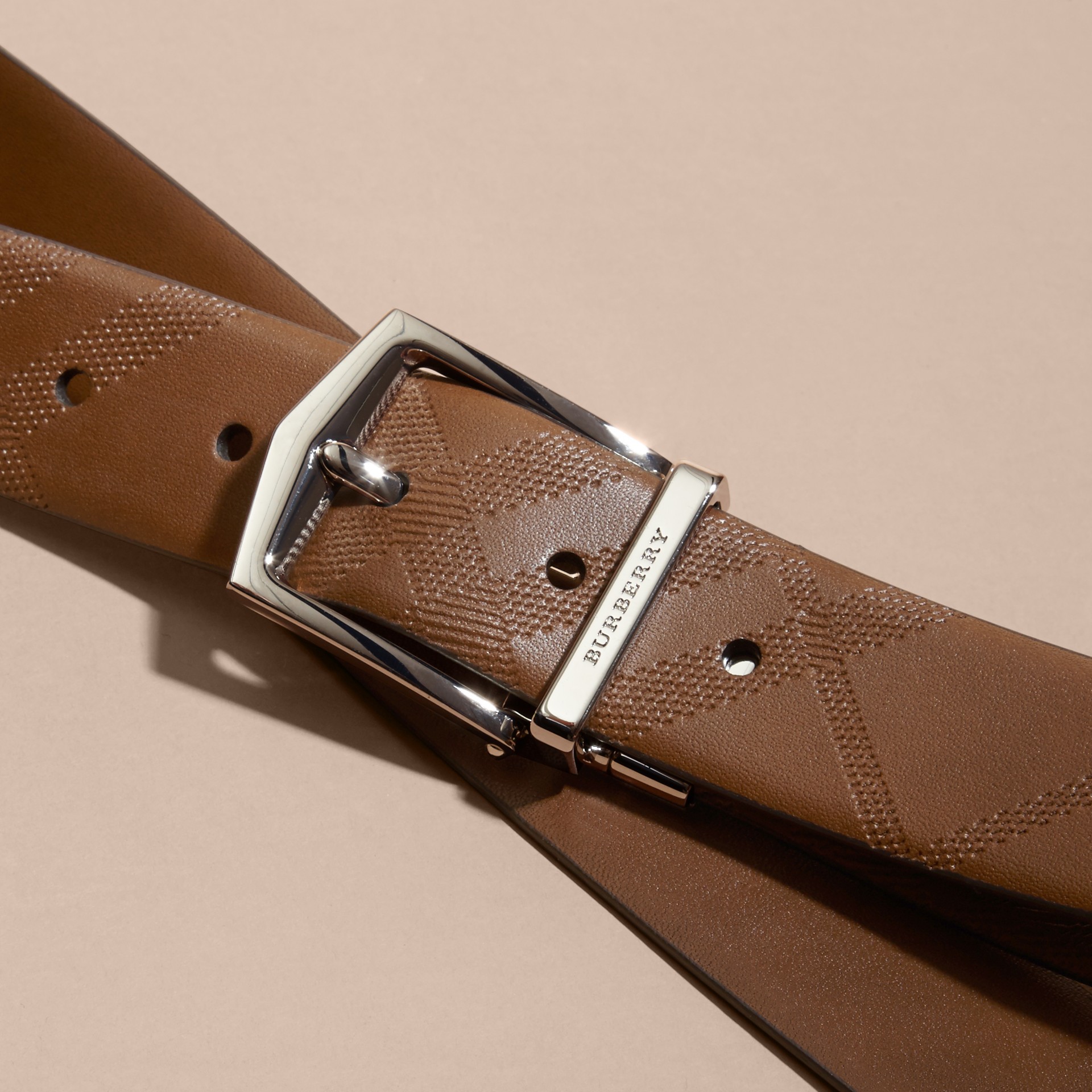 Reversible Embossed Check Leather Belt Burberry