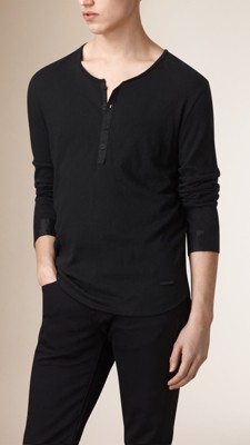 Black Long-Sleeved Cotton Henley - Image 1