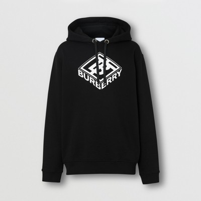 Logo Graphic Cotton Hoodie in Black 