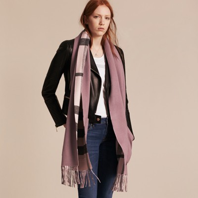 Check Lined Wool Cashmere Stole Thistle Pink | Burberry