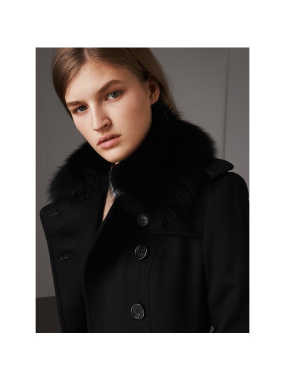 Wool Cashmere Trench Coat with Fur Collar in Black - Women | Burberry ...