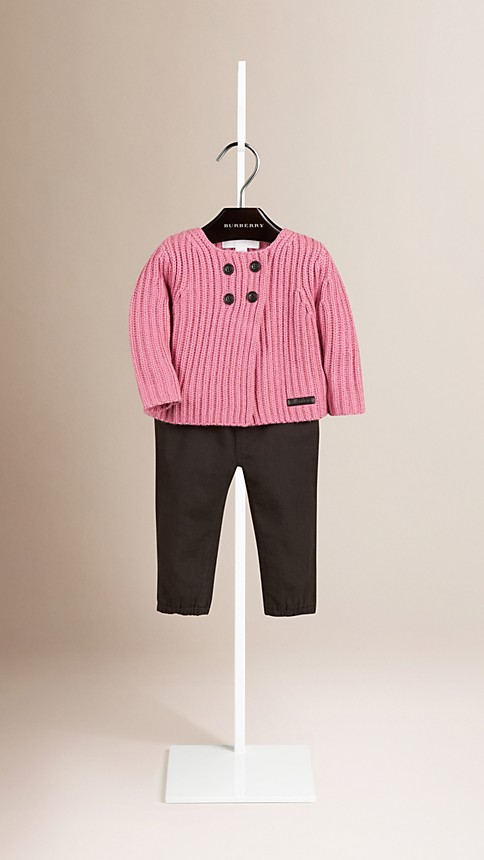 Ribbed Cashmere Cotton Cardigan Hydrangea Pink | Burberry