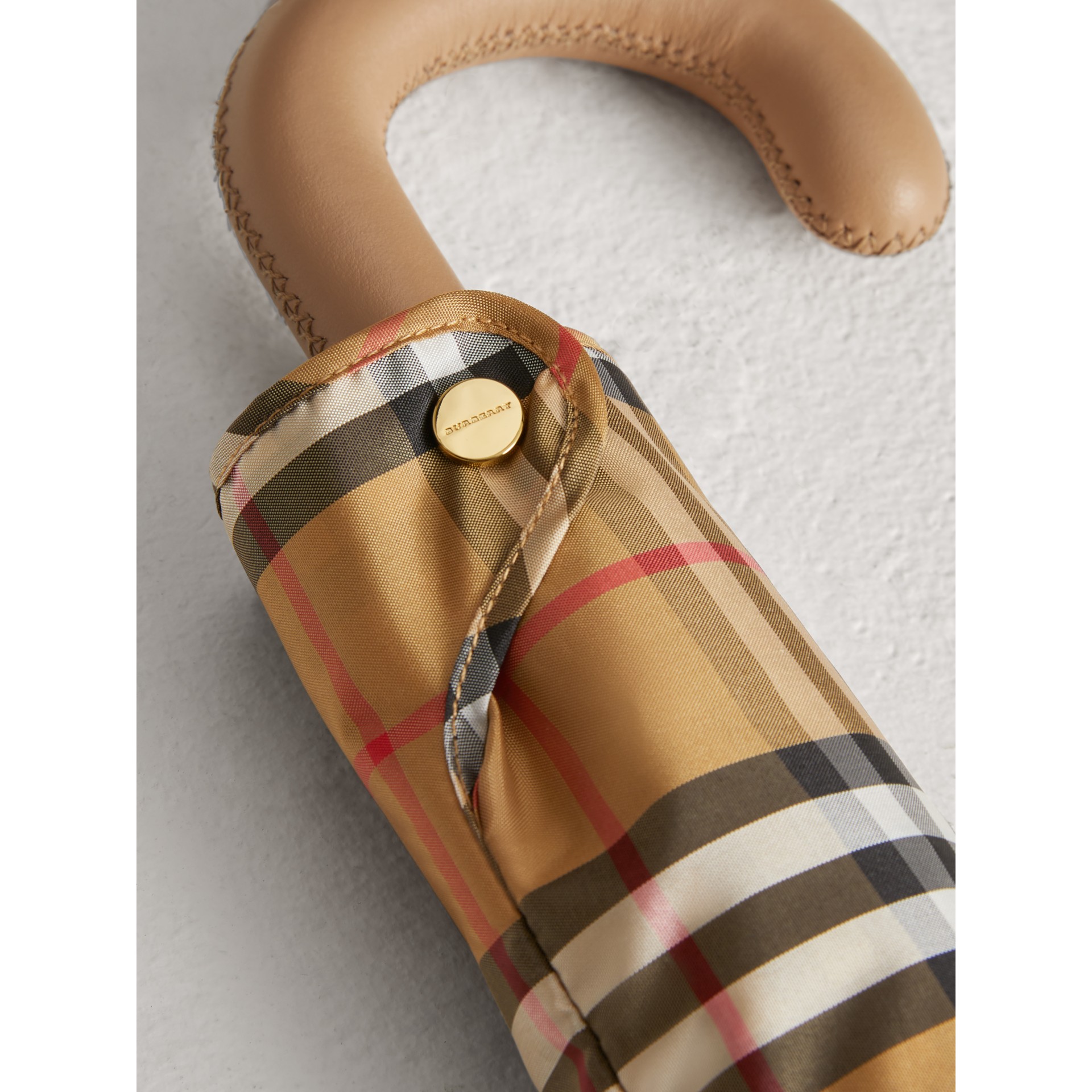 Vintage Check Folding Umbrella in Antique Yellow/honey Burberry