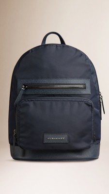 Leather Detail Nylon Backpack