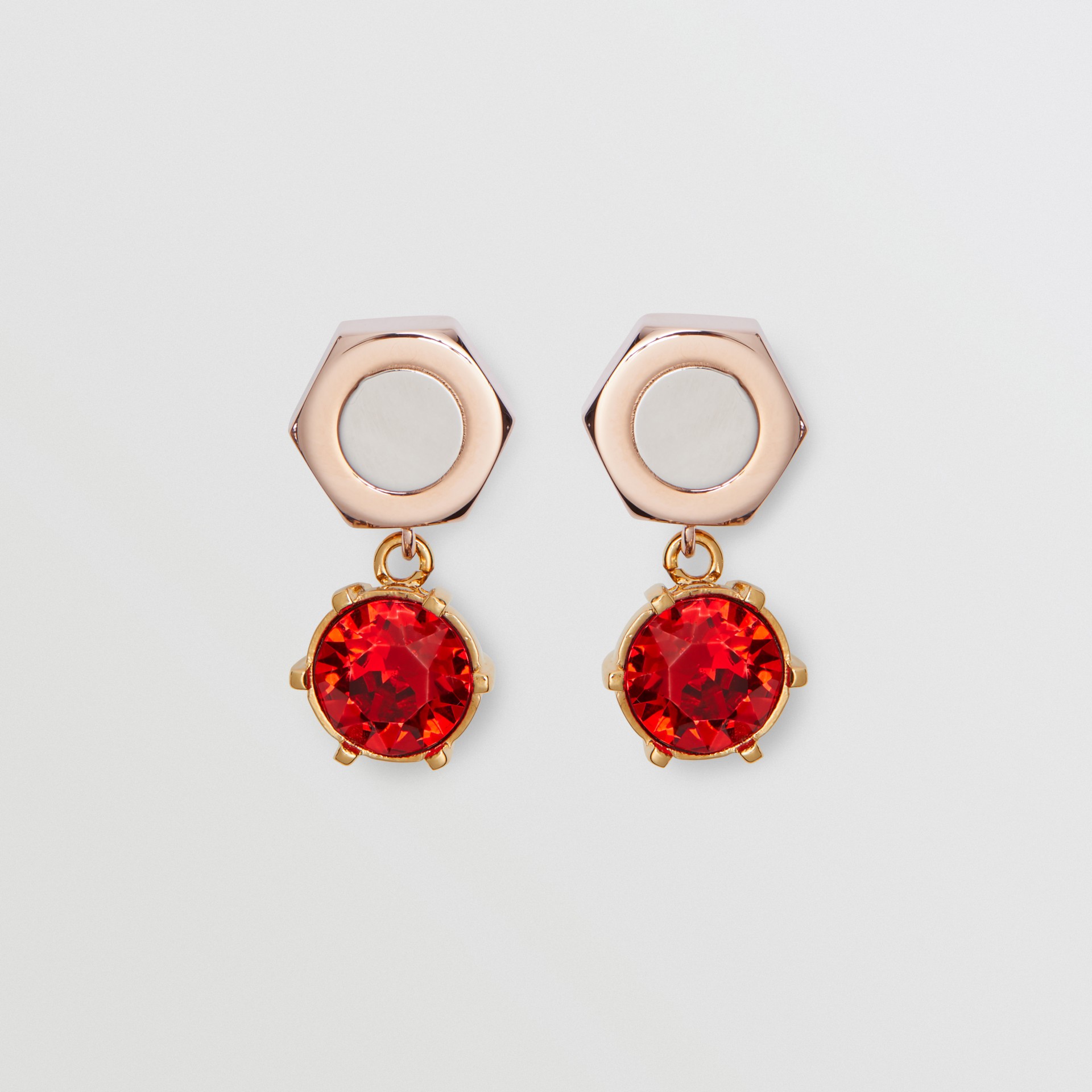 Crystal Charm Rose Goldplated Nut and Bolt Earrings in Gold/palladium