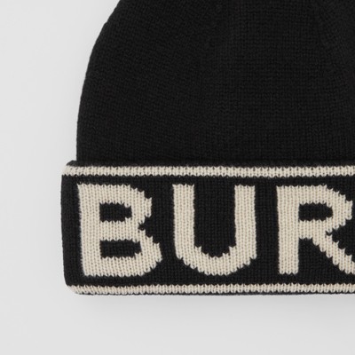 Logo Intarsia Cashmere Beanie In Black | Burberry® Official