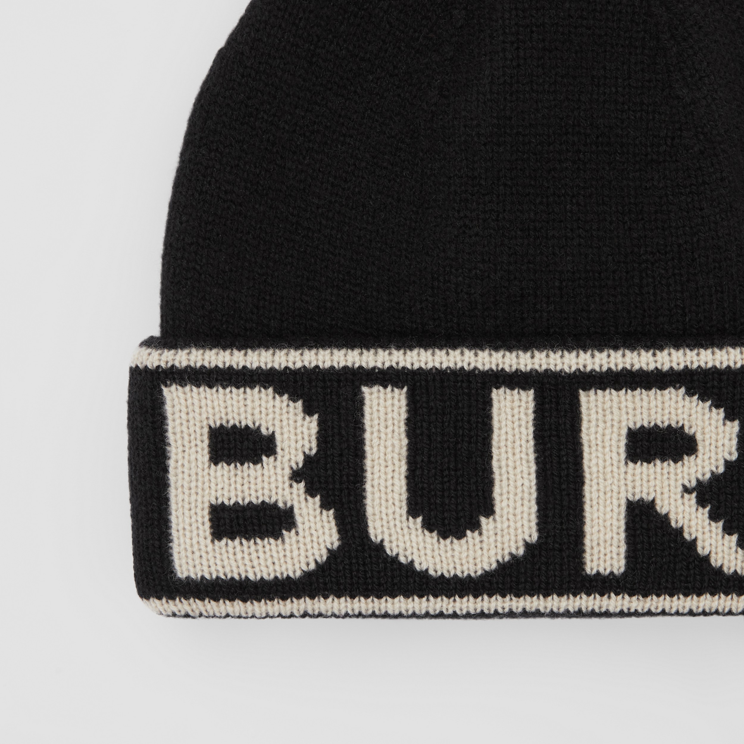 Logo Intarsia Cashmere Beanie in Black | Burberry® Official - 2