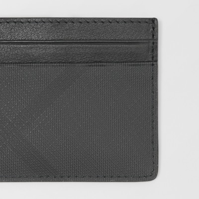 London Check and Leather Card Case in Dark Charcoal - Burberry