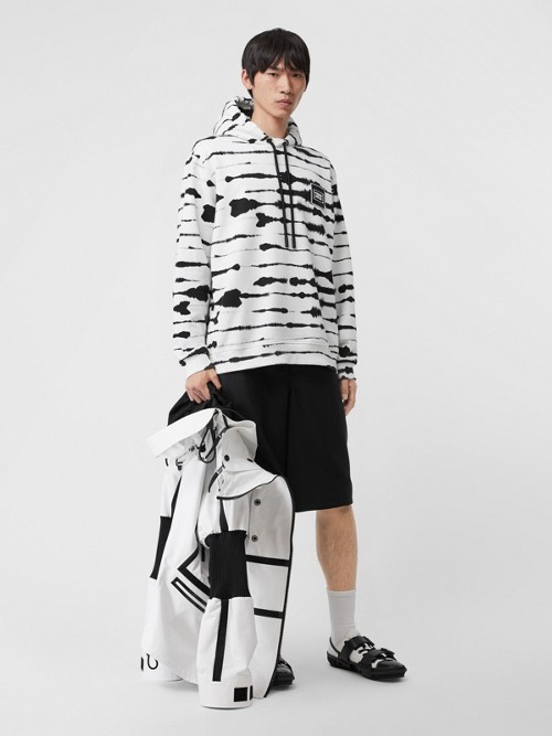 BURBERRY Logo Appliqué Watercolour Print Cotton Hoodie