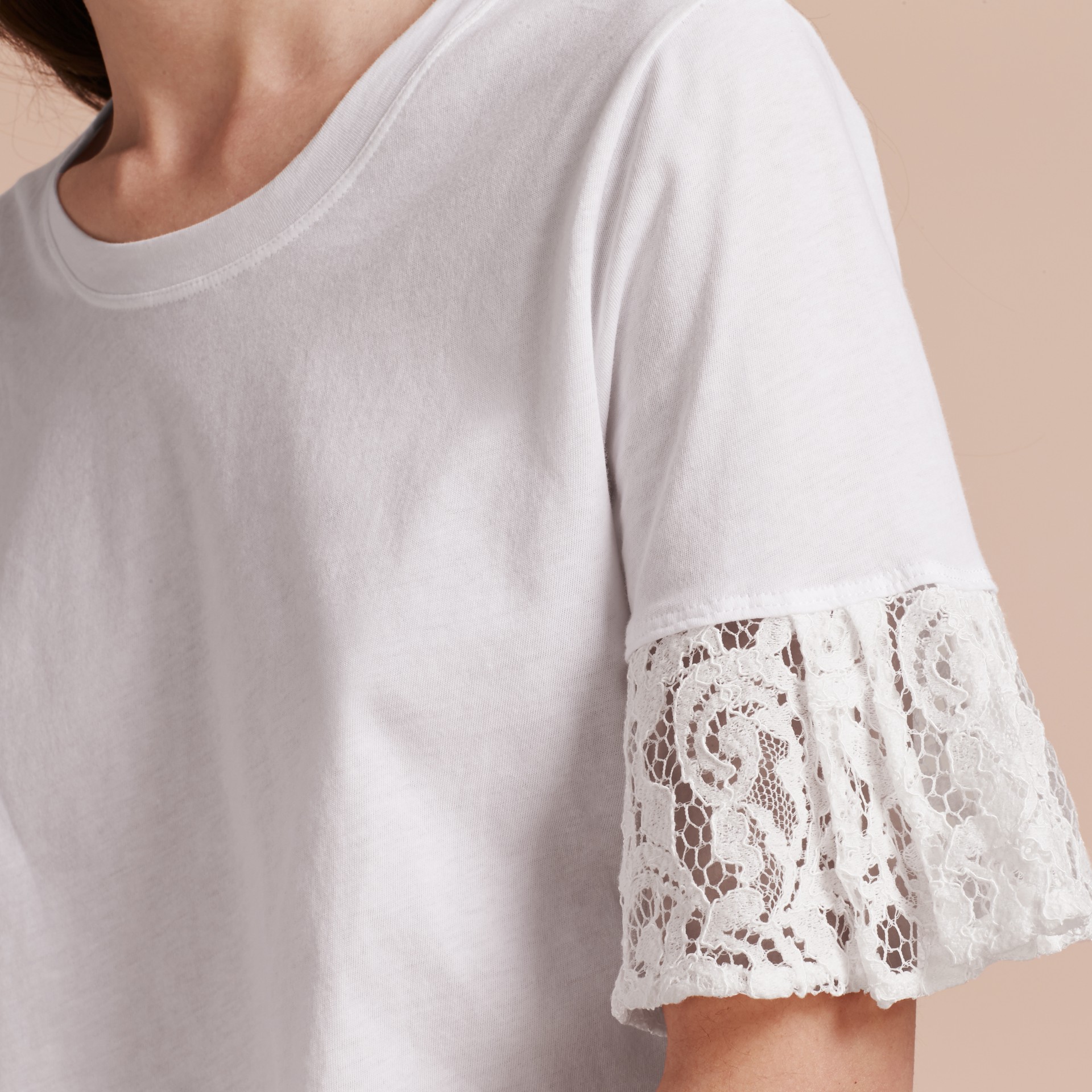 Lace Trim Cotton T Shirt White Burberry 