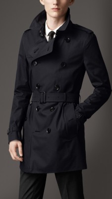 Mid-Length Cotton Gabardine Trench Coat in Navy - Men | Burberry United ...