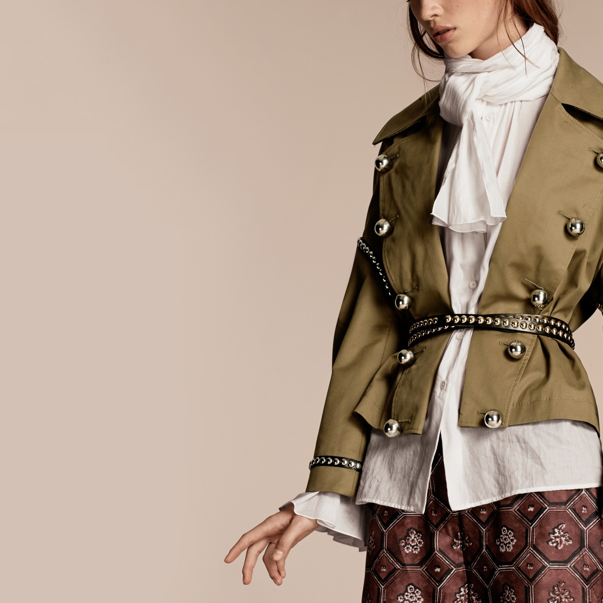 Stretch Cotton Military Jacket in Sage Women Burberry United States