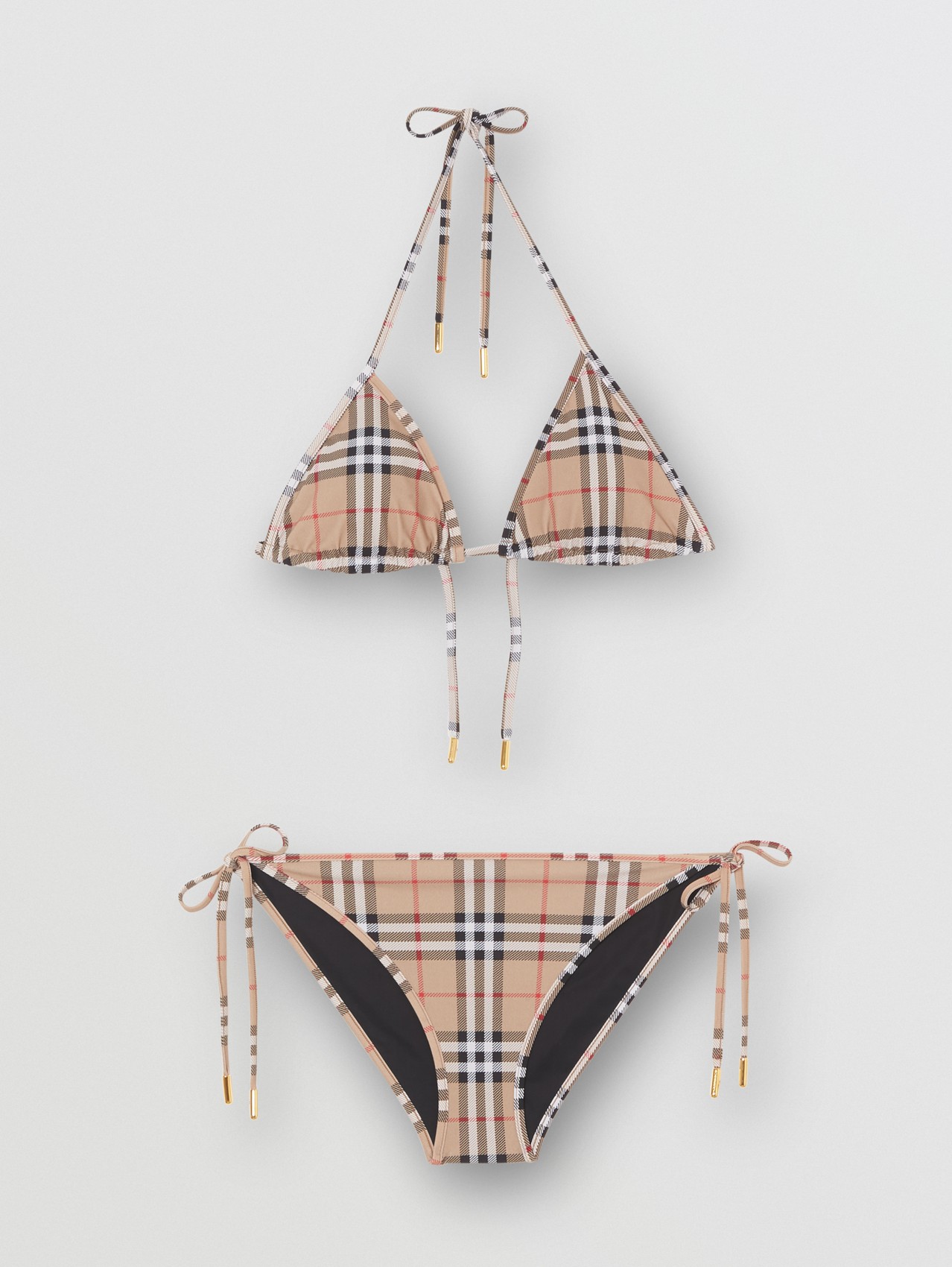 Bikini a triangolo con motivo Vintage check (Beige Archivio)