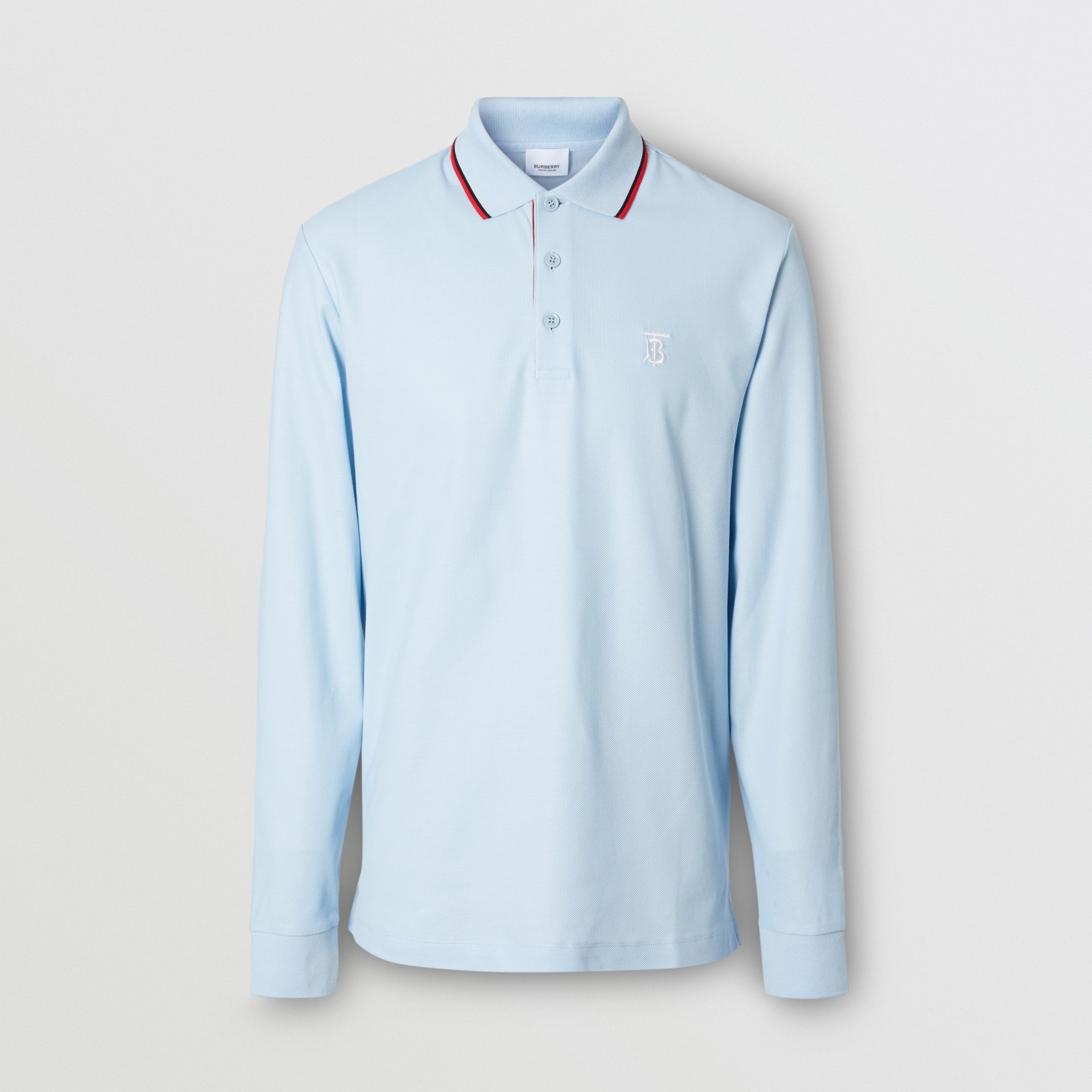 Long-sleeve Monogram Motif Cotton Piqué Polo Shirt in Pale Blue - Men