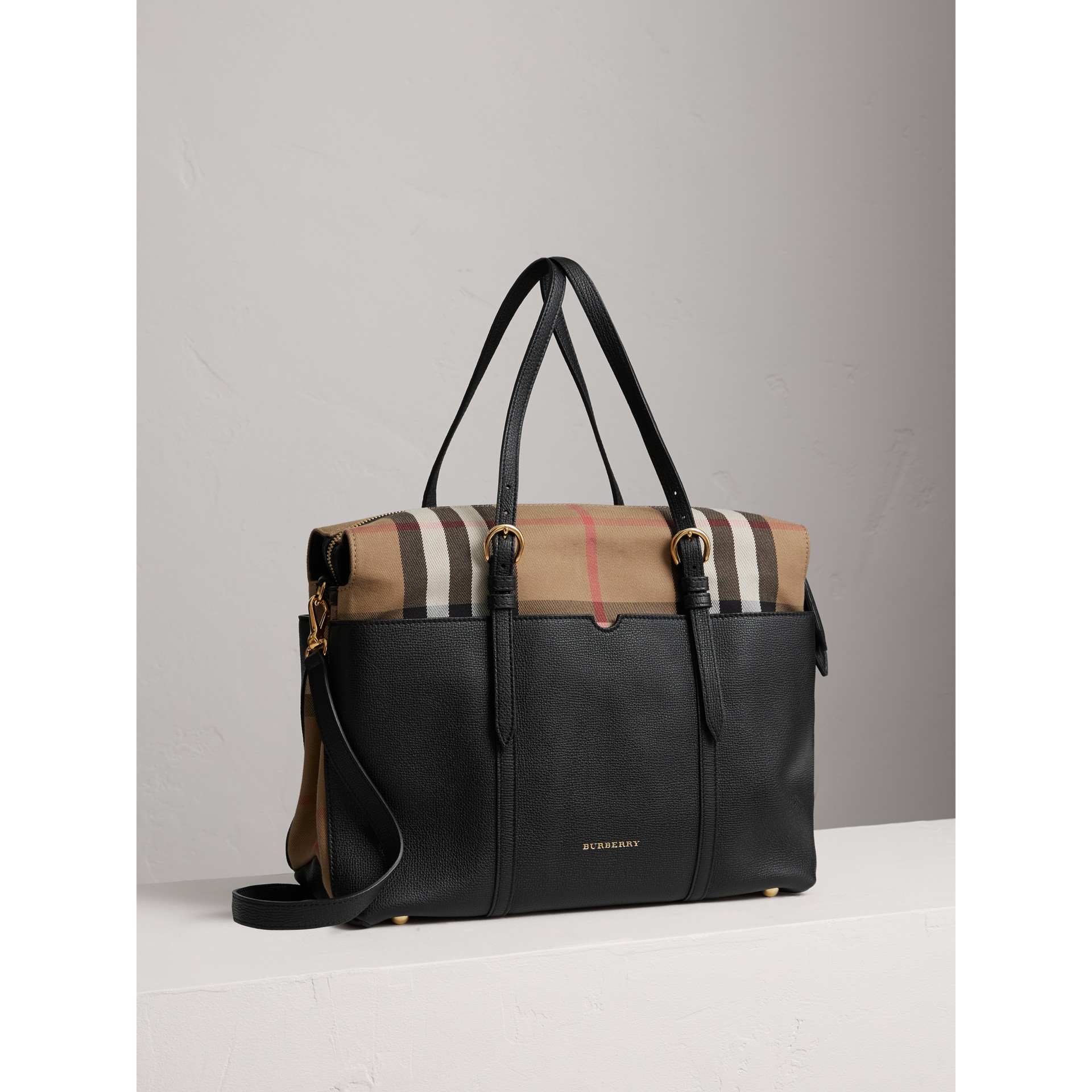 House Check and Leather Baby Changing Bag in Black | Burberry United States