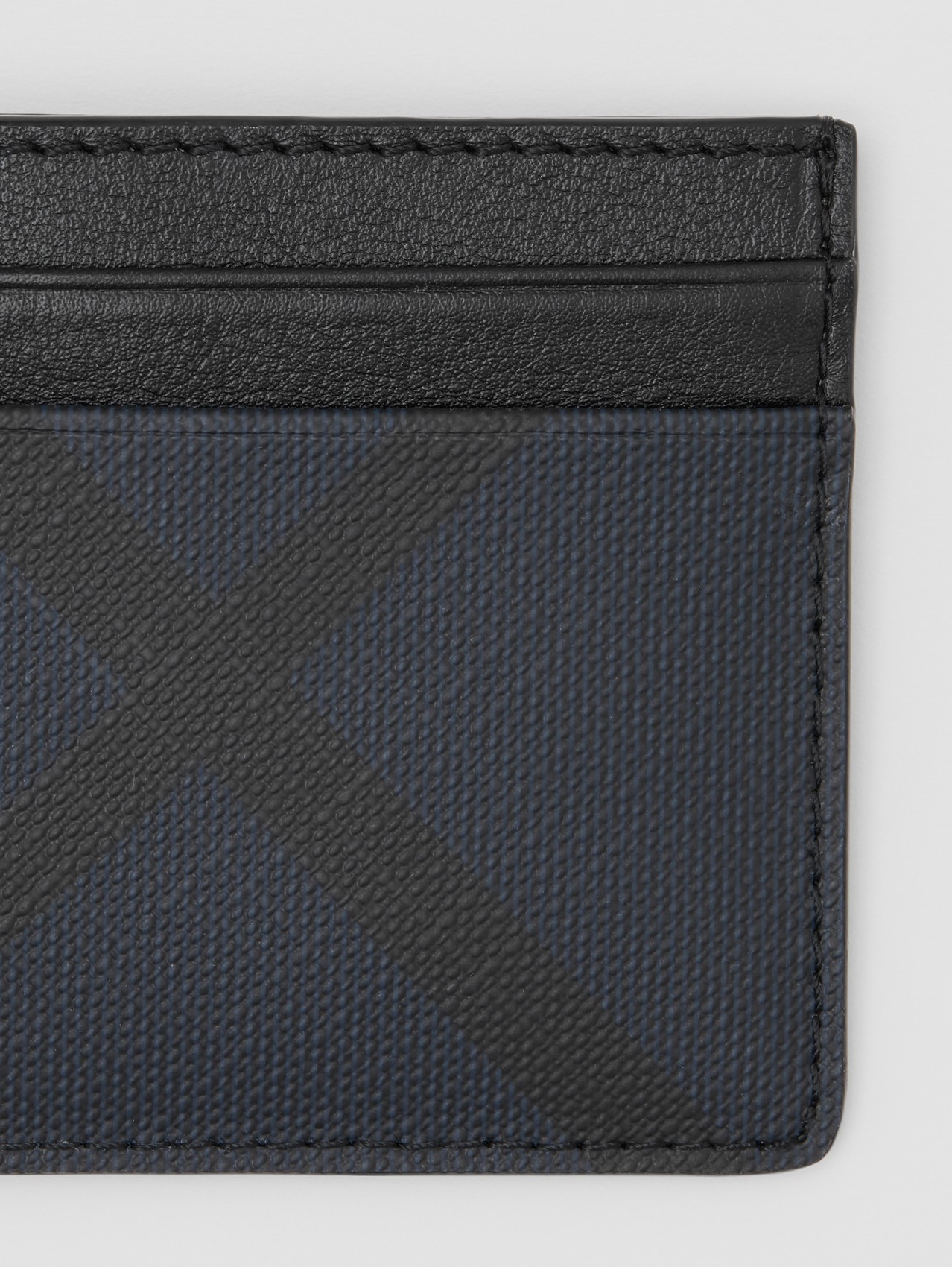 London Check and Leather Card Case in Navy