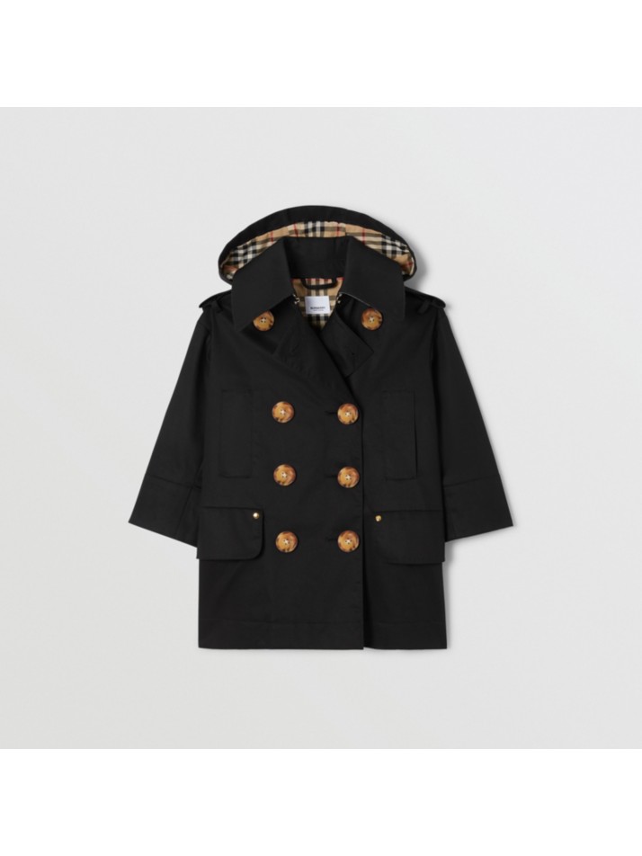 可拆式连帽防渗雨棉质 trench 风衣