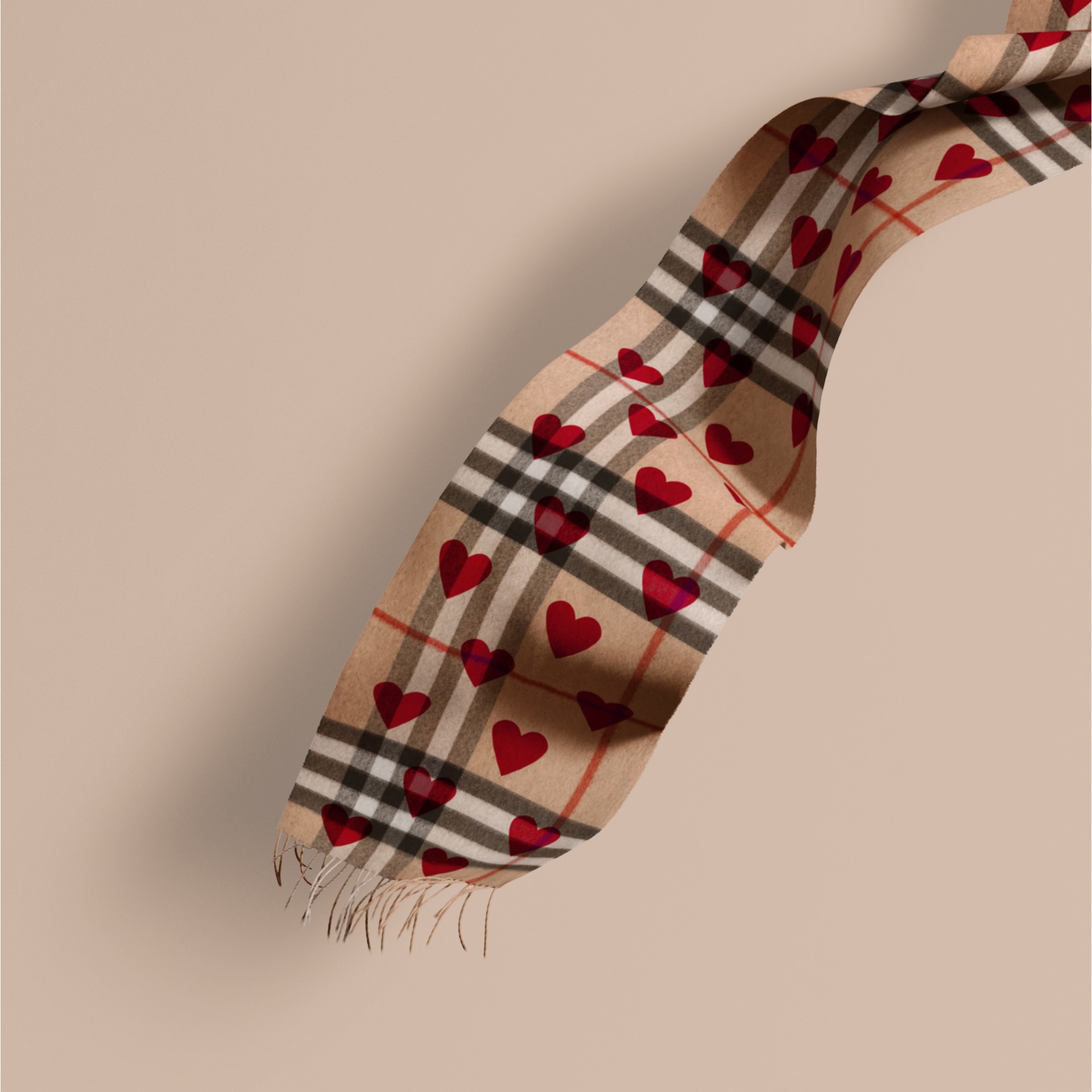 The Classic Cashmere Scarf in Check and Hearts in Parade Red Burberry