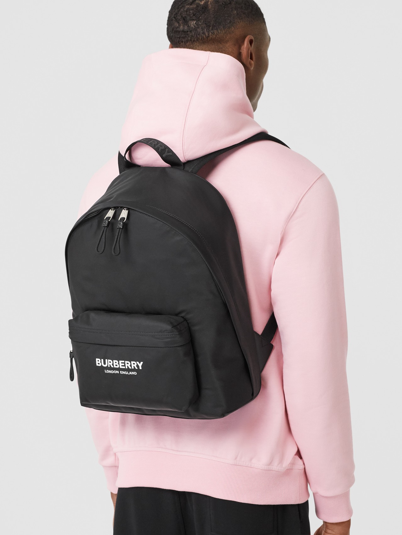 Logo Print Nylon Backpack in Black