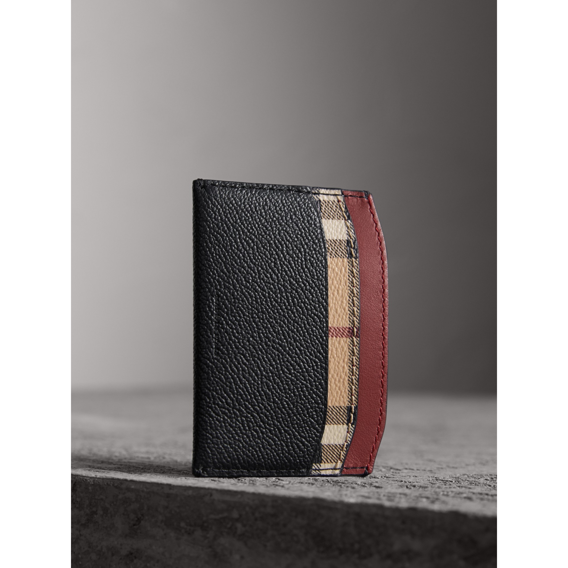 Colour Block Leather and Haymarket Check Card Case in Black/multicolour ...