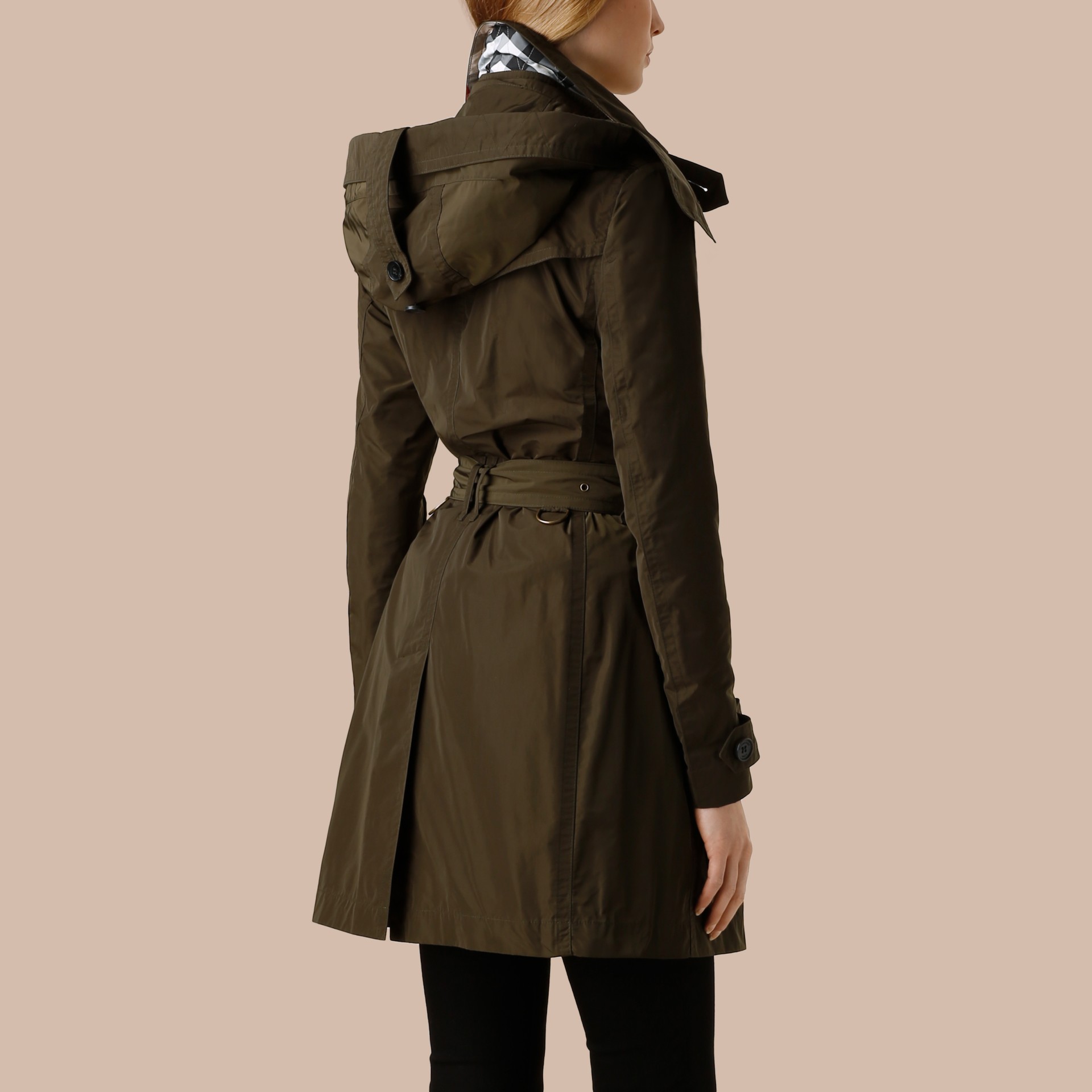 Taffeta Trench Coat with Detachable Hood Dark Olive | Burberry