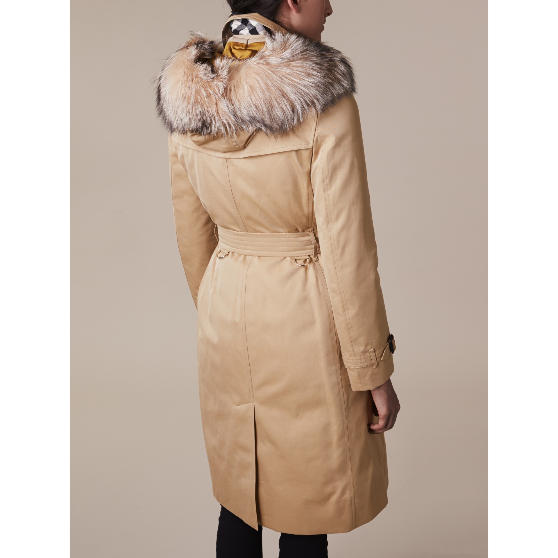 Fur Trim Hood Trench Coat with Warmer in Honey - Women | Burberry ...