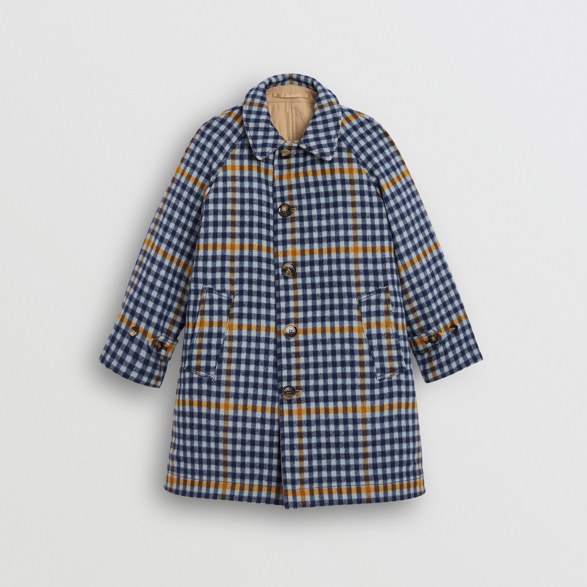 Reversible Check Wool and Cotton Car Coat in Canvas Blue | Burberry ...