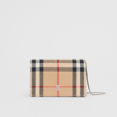 vintage check and leather wallet with detachable strap
