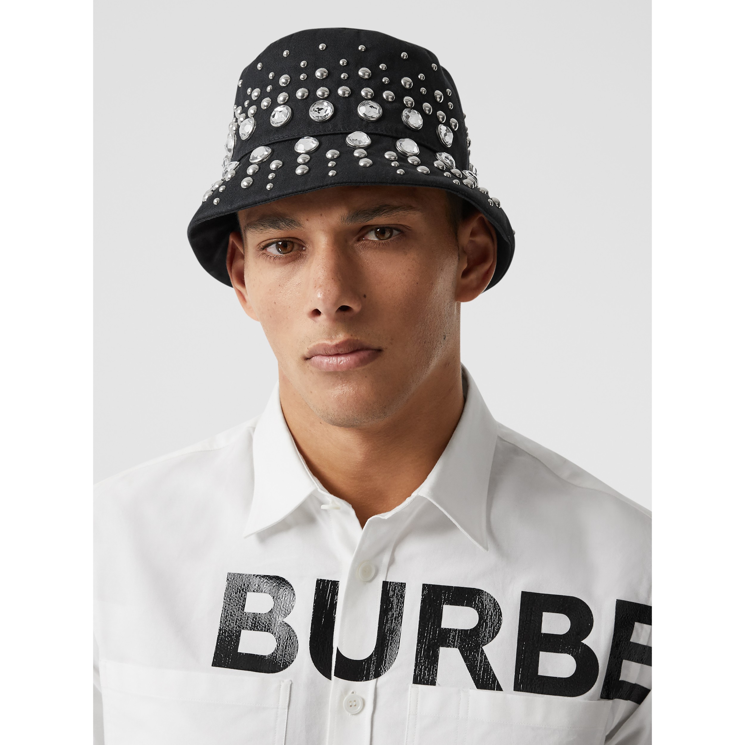 Embellished Cotton Twill Bucket Hat in Black Burberry United States