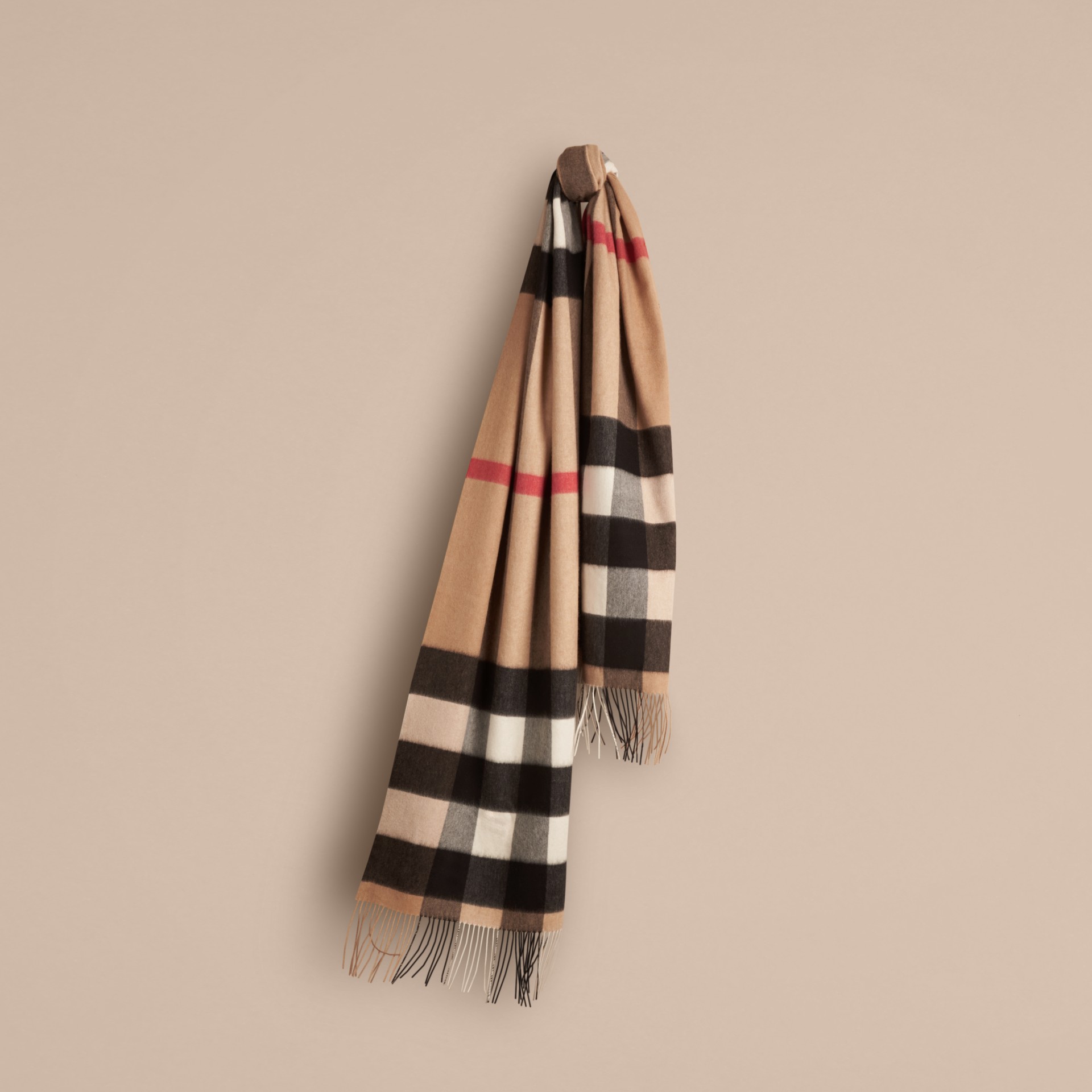 Oversize Check Cashmere Scarf in Camel | Burberry Hong Kong