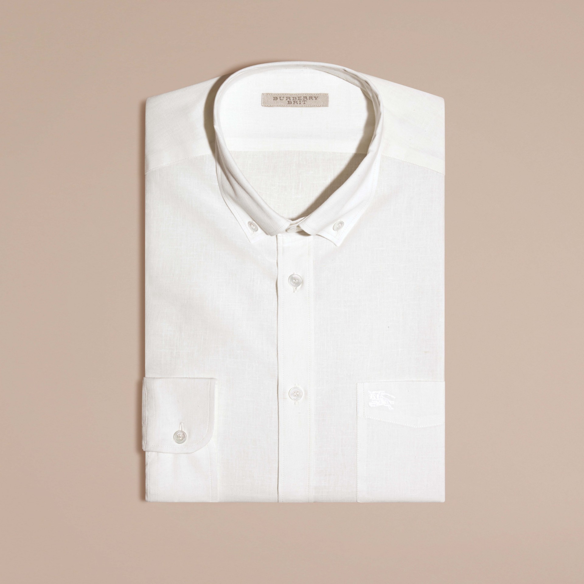 Buttondown Collar Cotton Linen Shirt White Burberry