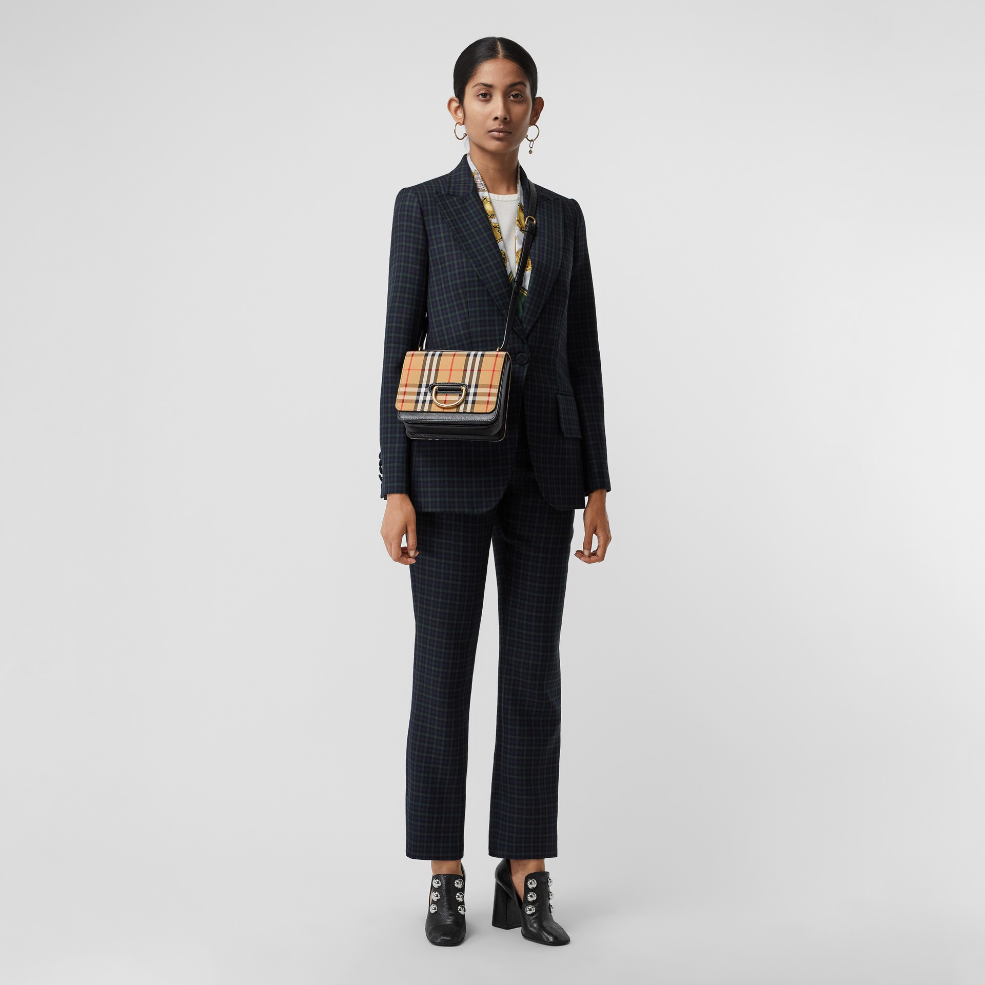 The Small Vintage Check and Leather Dring Bag in Black/antique Yellow