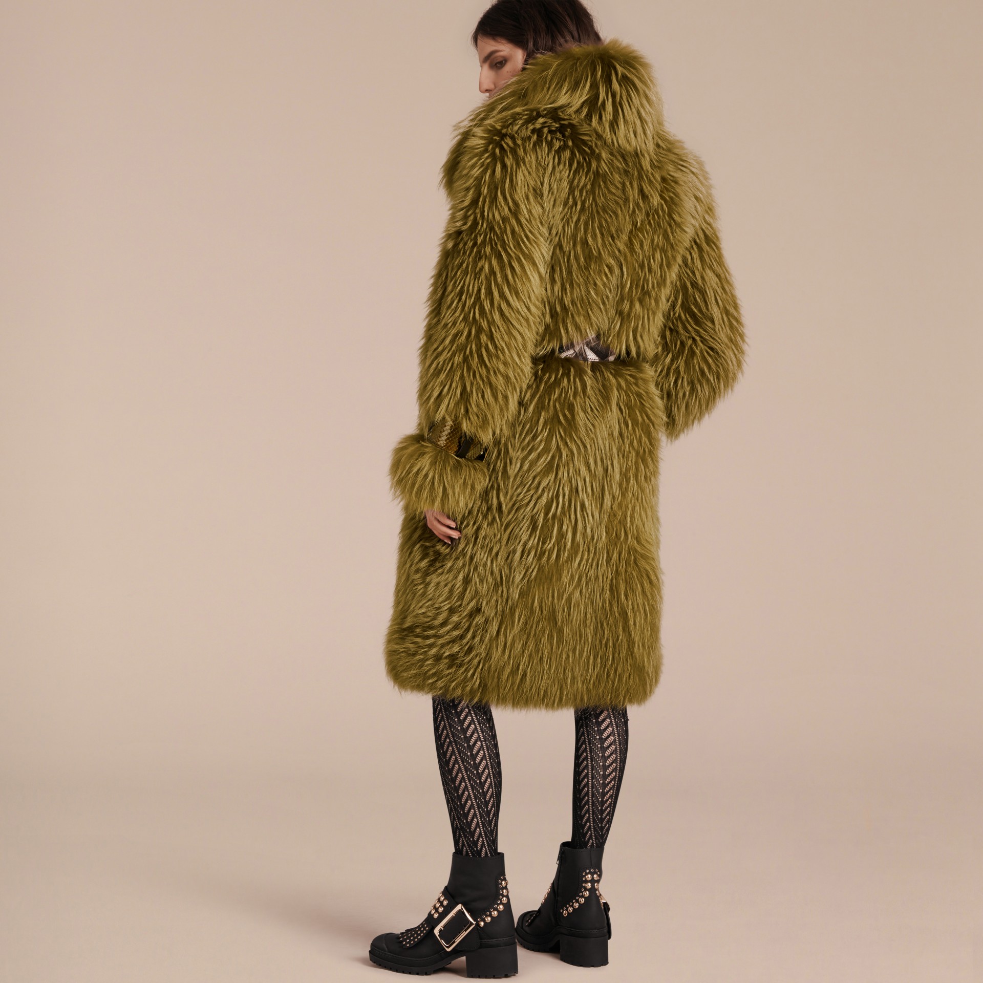Oversize Raccoon Coat with Snakeskin Details | Burberry
