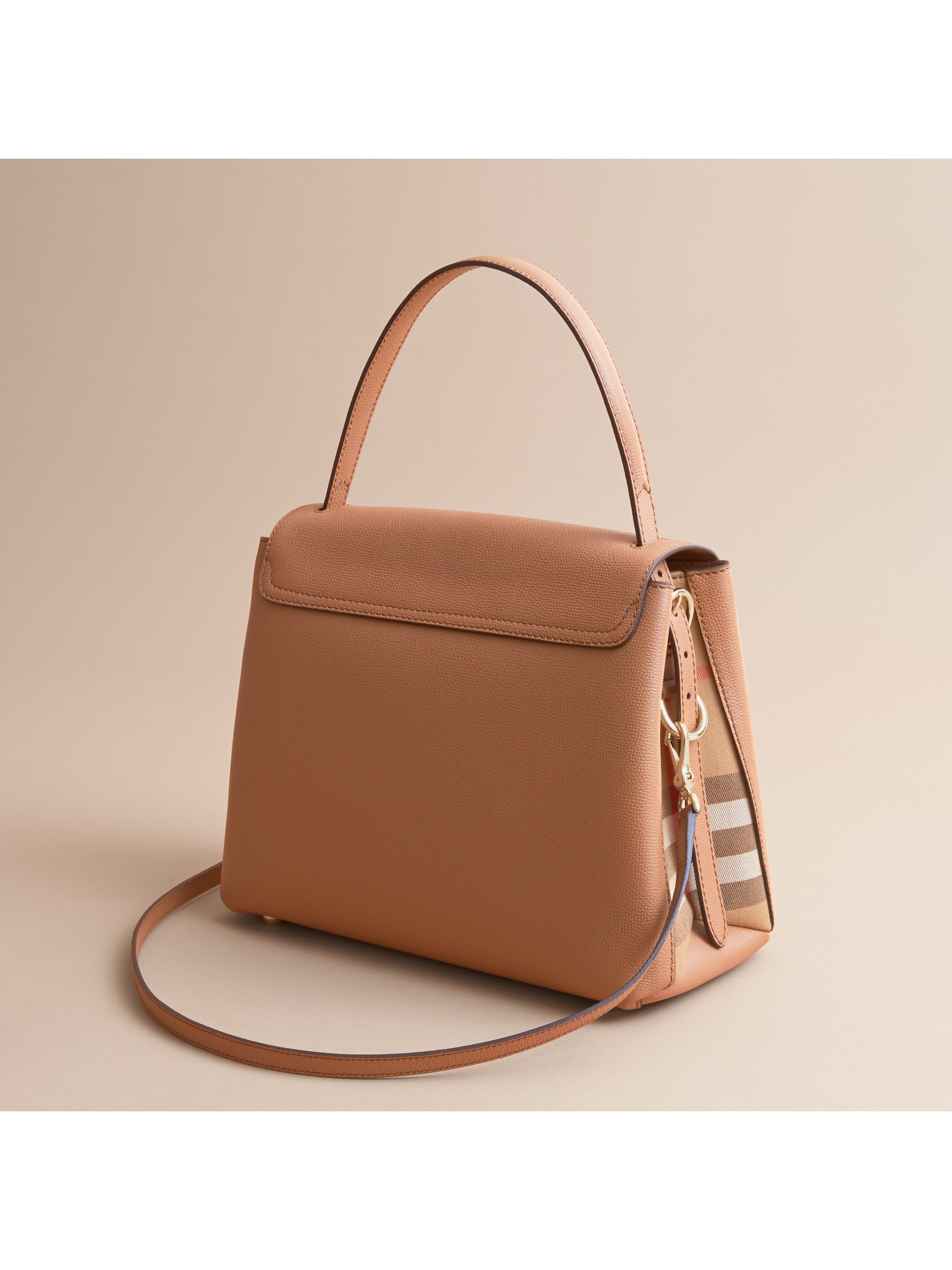 深沙色 中号粒纹皮革拼 house 格纹托特包 产品图片31