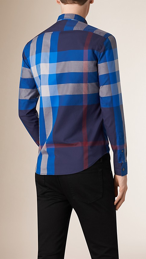 Giant Exploded Check Cotton Shirt Navy Blue | Burberry
