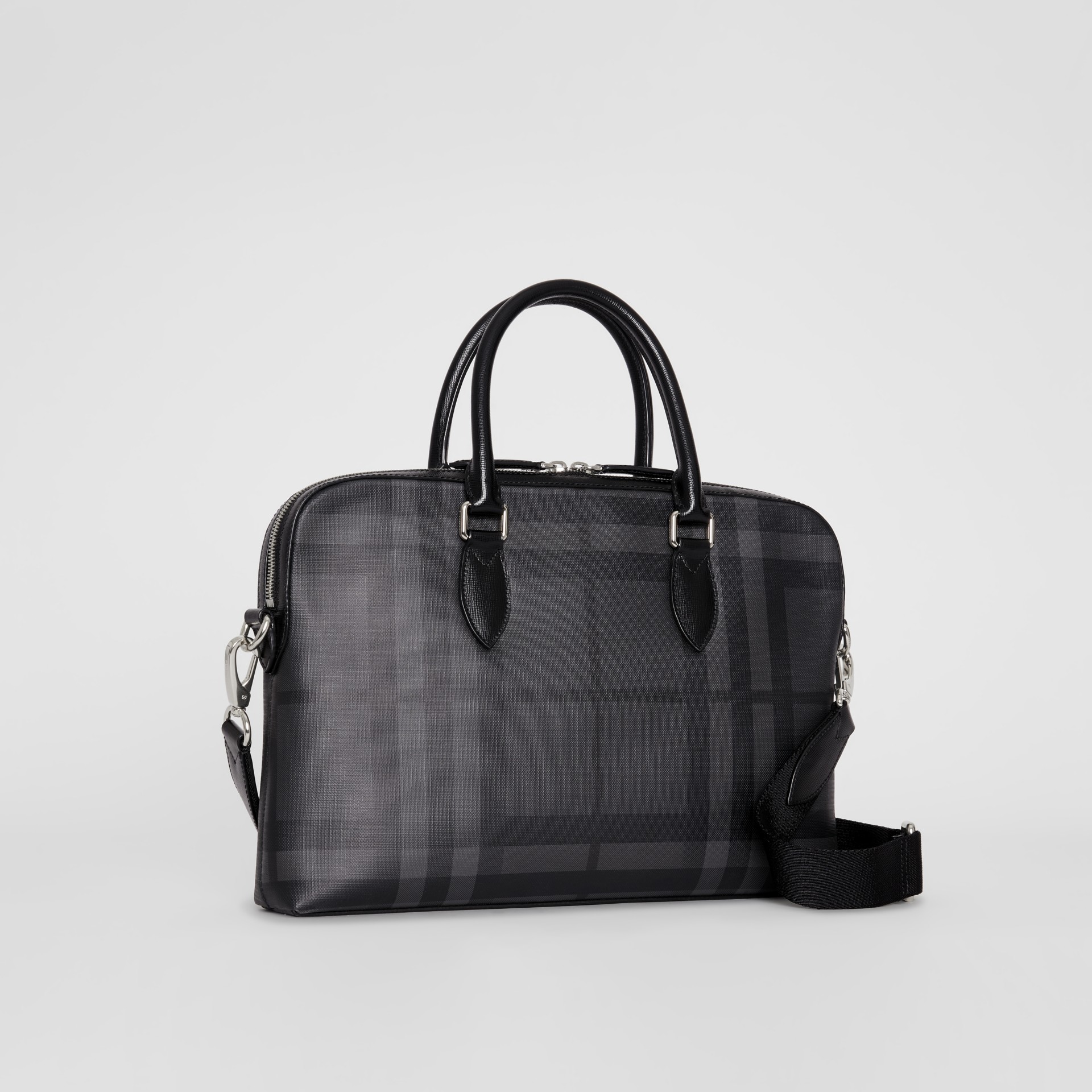 Medium Leather Trim London Check Briefcase in Charcoal/black Burberry
