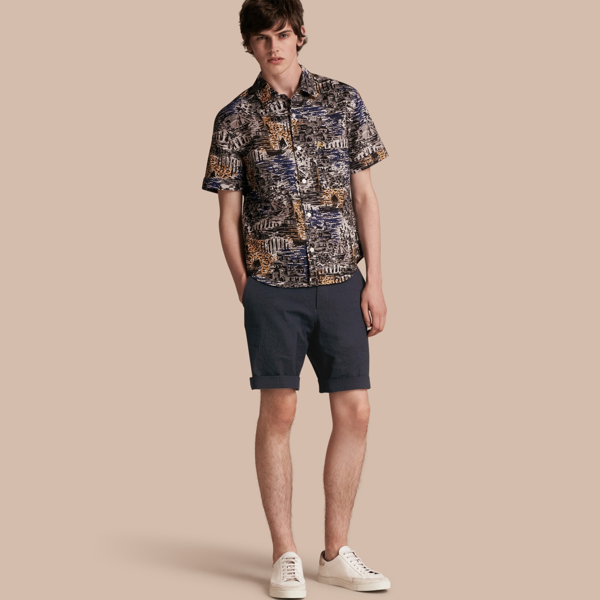 Tailored Stretch Cotton Shorts in Navy - Men | Burberry United States