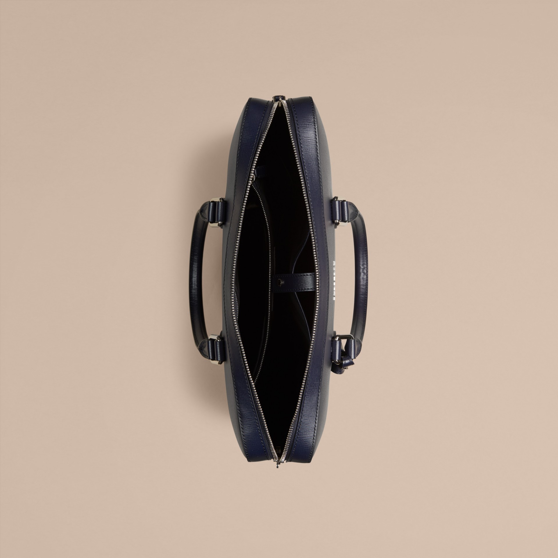 Medium London Leather Briefcase Dark Navy Burberry