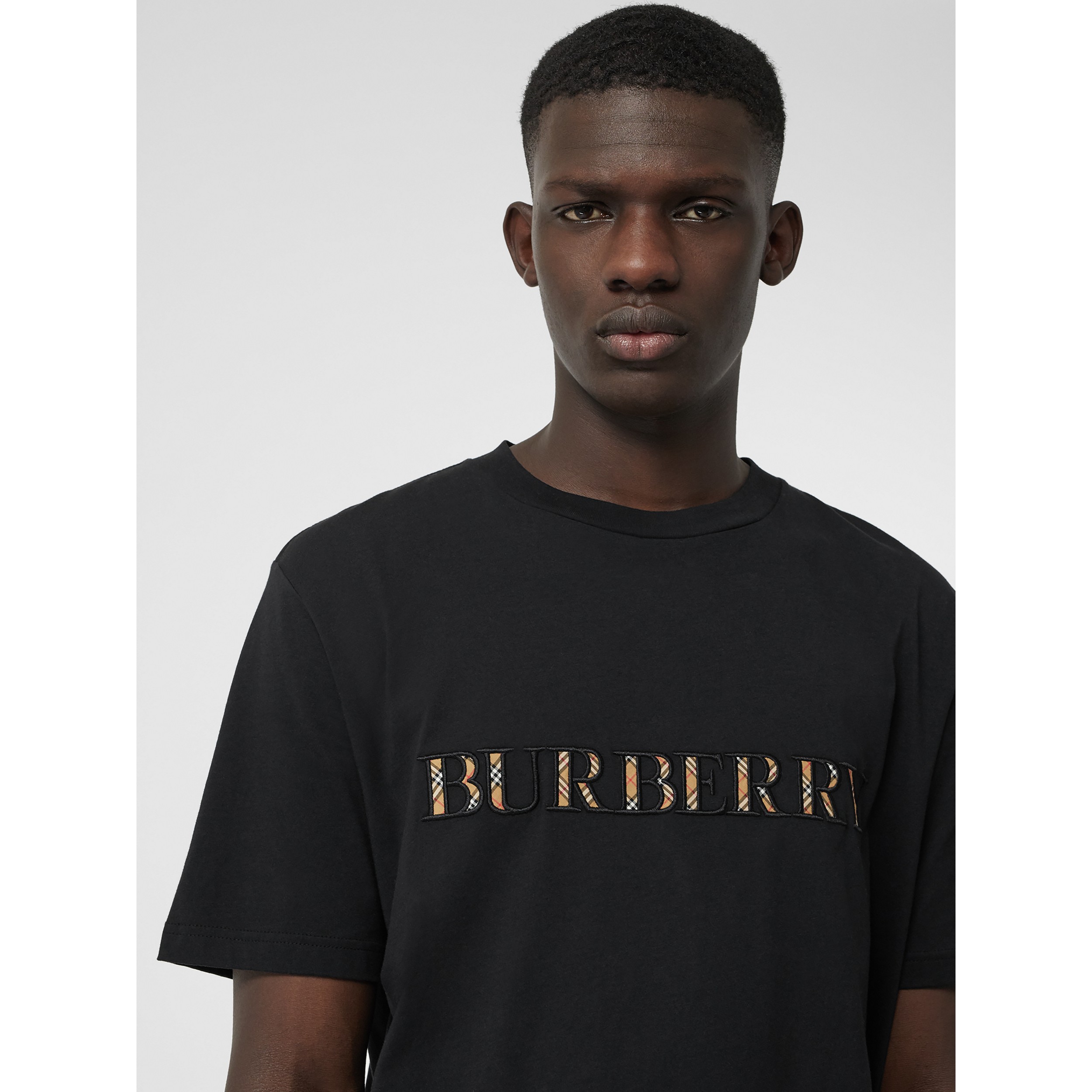 Check Logo Cotton T-shirt in Black - Men | Burberry United Kingdom