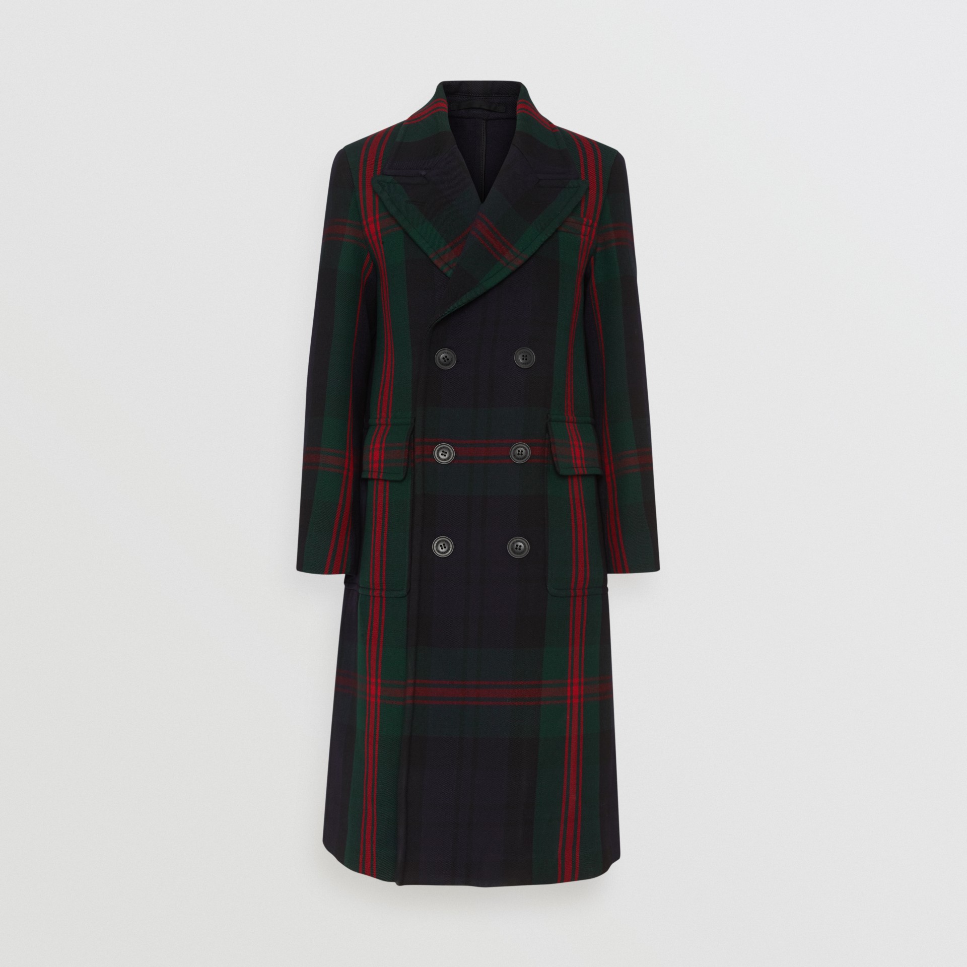 Tartan Wool Mohair Blend Tailored Coat in Navy Check Men Burberry United States