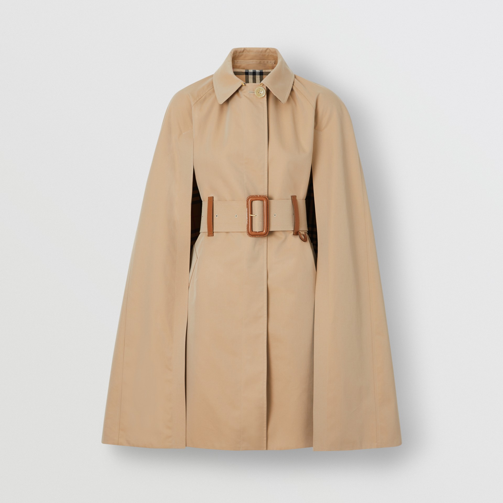 Leather Detail Cotton Gabardine Belted Cape in Honey - Women | Burberry ...