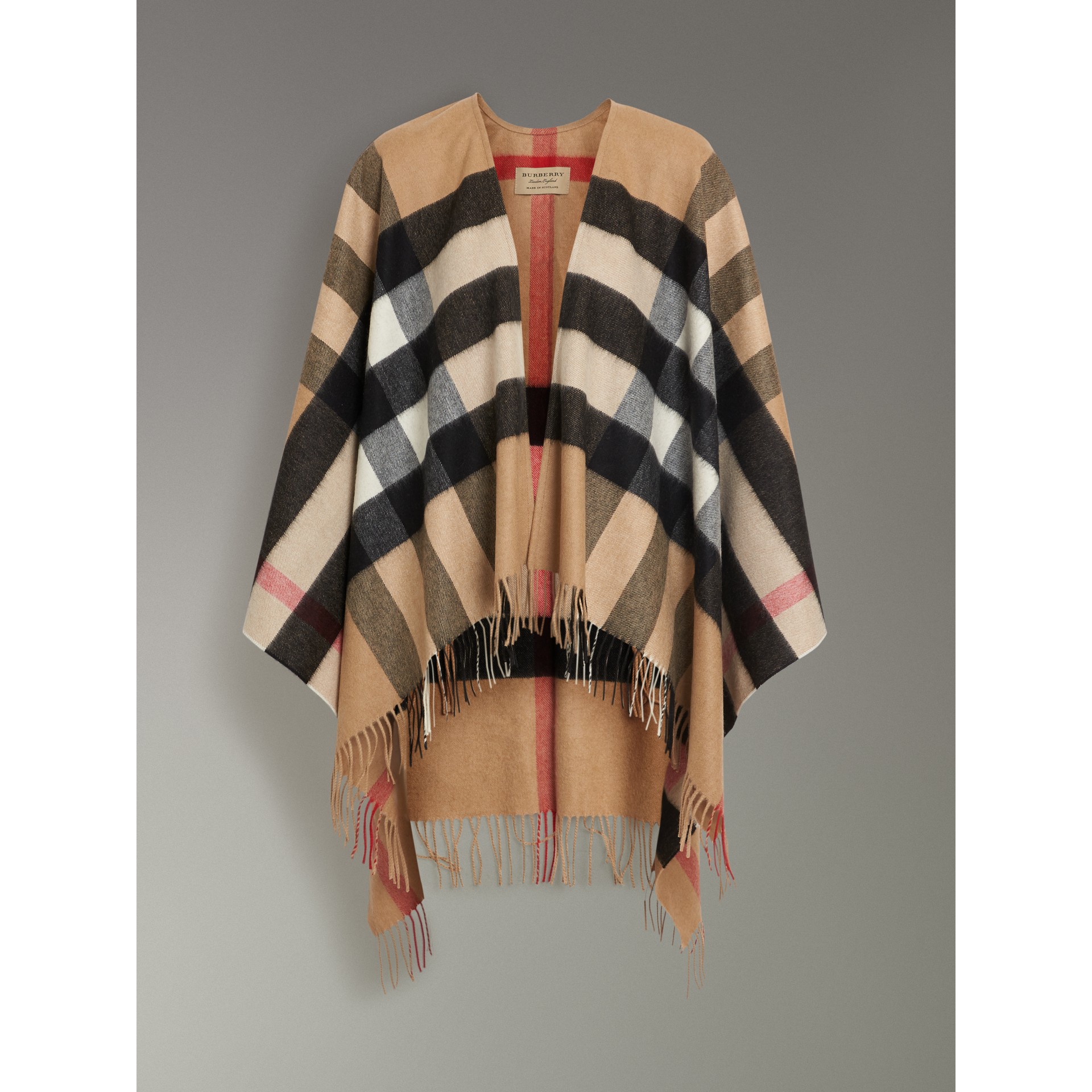Check Cashmere and Wool Poncho in Camel - Women | Burberry United States