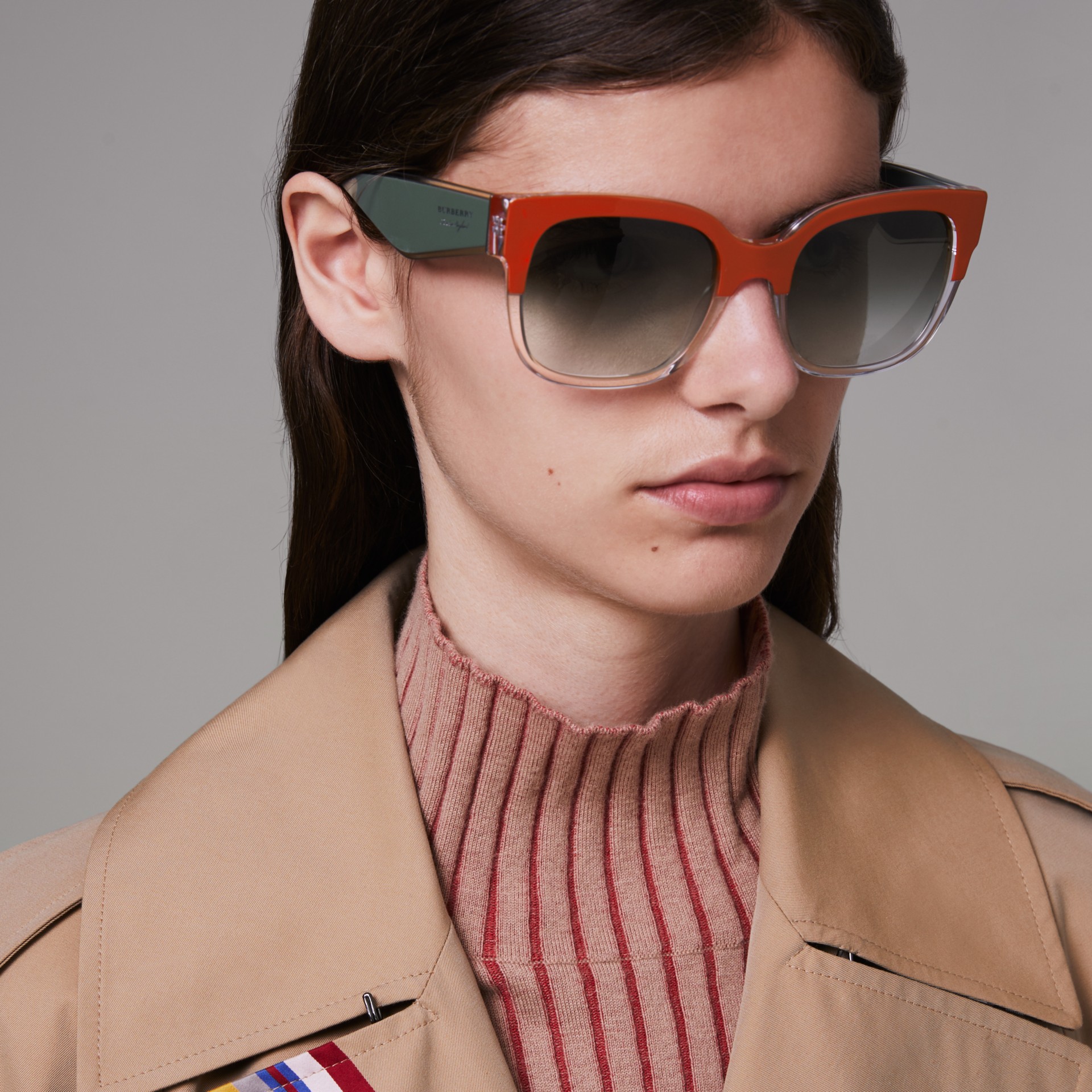 Twotone Oversize Square Frame Sunglasses in Orange Women Burberry