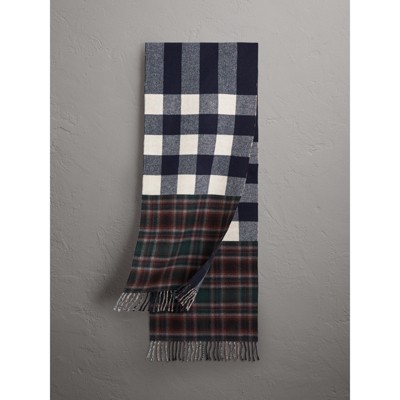 Check Merino Wool Scarf in Navy | Burberry