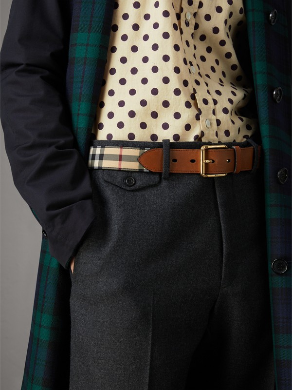Horseferry Check and Leather Belt in Tan - Men | Burberry United States